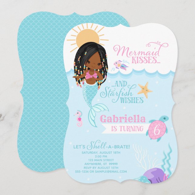 Mermaid Kisses Starfish Wishes Birthday Invitation (Front/Back)