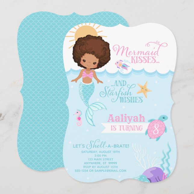 Mermaid Kisses Starfish Wishes Birthday Invitation (Front/Back)