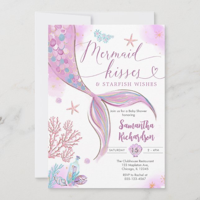 Mermaid Kisses Under the Sea Birthday Invitation (Front)