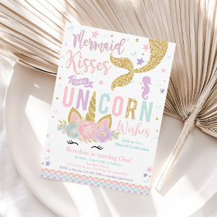 Mermaid Kisses Unicorn Wishes Birthday Invite