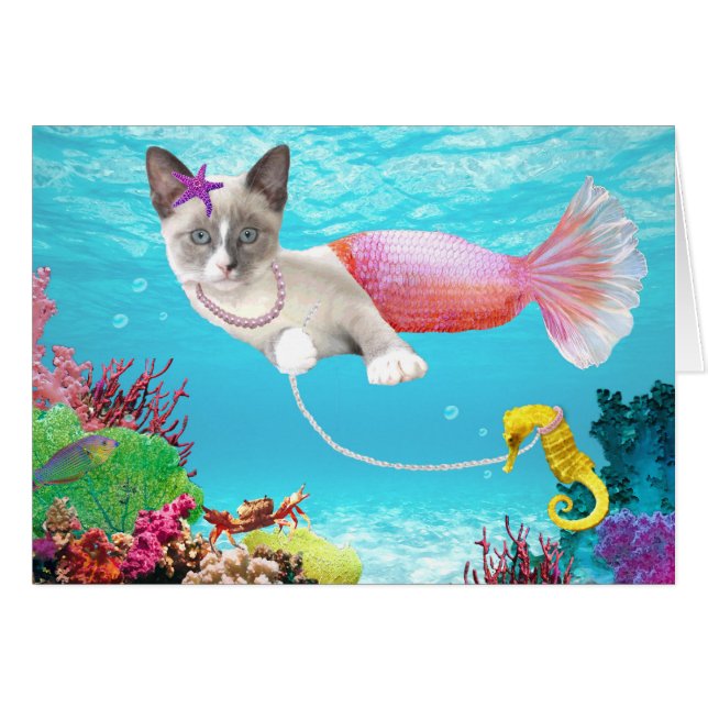 Mermaid Kitten Greeting Card (Front Horizontal)