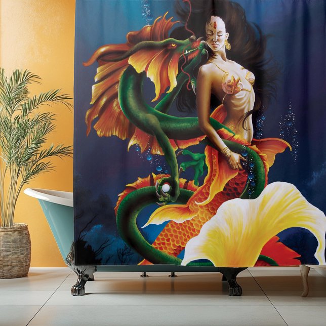 Mermaid Koi Dragon Fantasy Shower Curtain (Creator Uploaded)