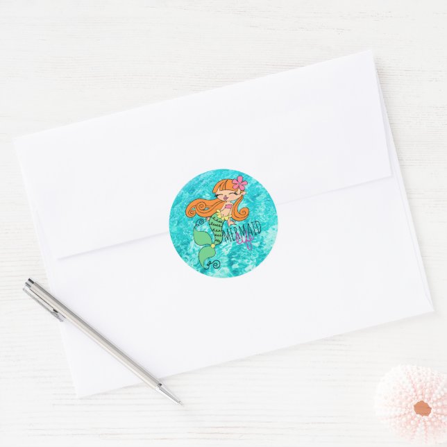 Mermaid Life Redhead Classic Round Sticker (Envelope)