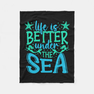Mermaid Life Under The Sea Vacation Marine Biologi Fleece Blanket