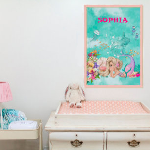 Mermaid Light Hair Pink Cute Starfish Poster