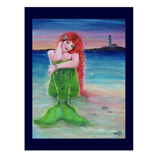 Mermaid lighthouse postcard by Renee Lavoie