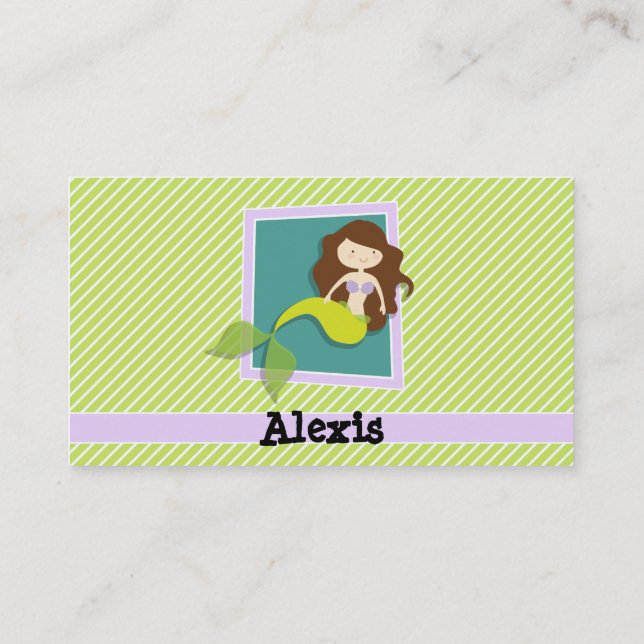 Mermaid; Lime Green & White Stripes Business Card (Back)