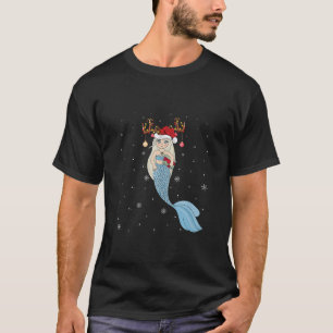 Mermaid Lover Xmas Reindeer Santa Hat Mermaid Chri T-Shirt