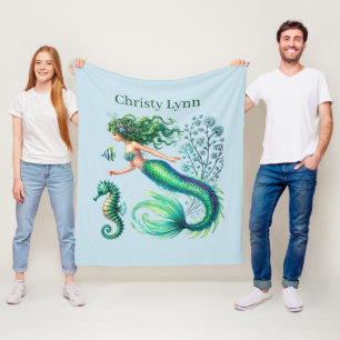 Mermaid lovers add name  fleece blanket