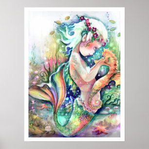"Mermaid Loves her Seahorse" Poster