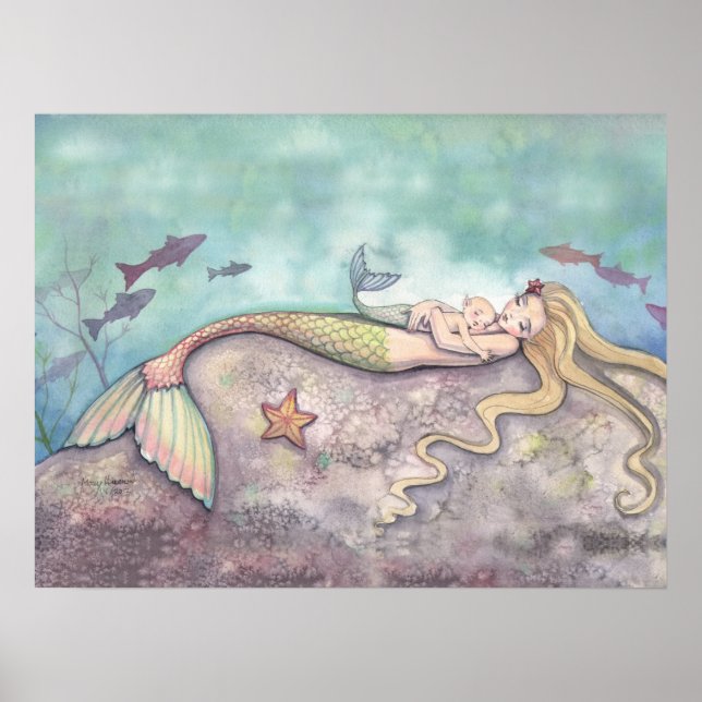 Mermaid Lullaby Mother and Baby Watercolor Print (Front)