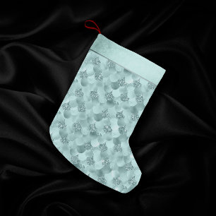 Mermaid Luxe Scale   Seafoam Mint Green Aqua Sheen Small Christmas Stocking
