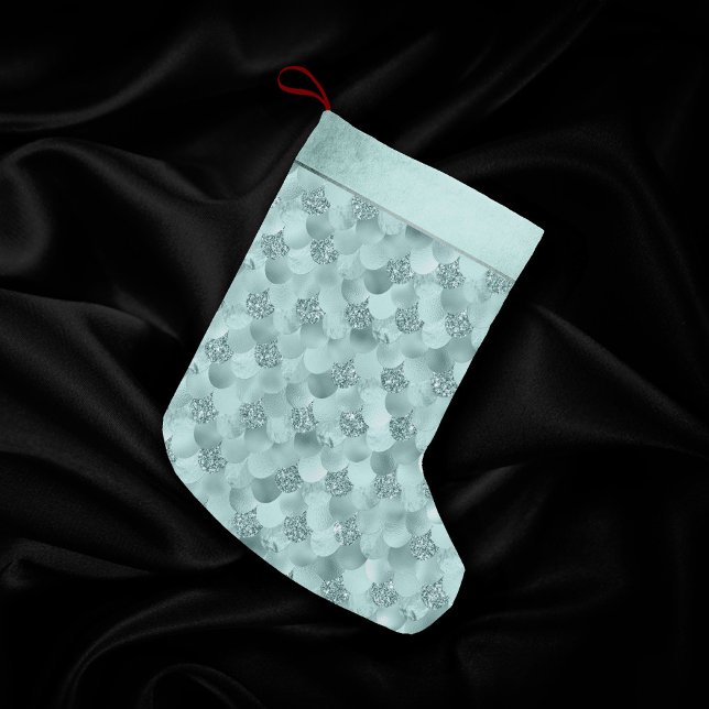 Mermaid Luxe Scale | Seafoam Mint Green Aqua Sheen Small Christmas Stocking (Creator Uploaded)