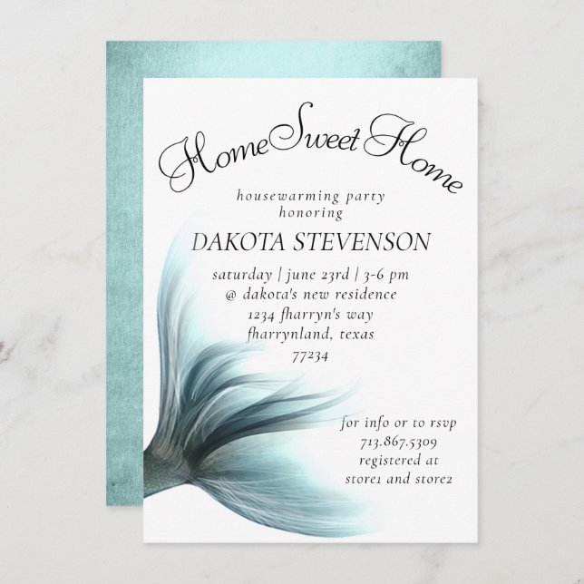 Mermaid Luxe | Seafoam Mint Green Home Sweet Home Invitation (Front/Back)