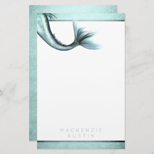 Mermaid Luxe Tail   Seafoam Mint Green Aqua Custom Stationery