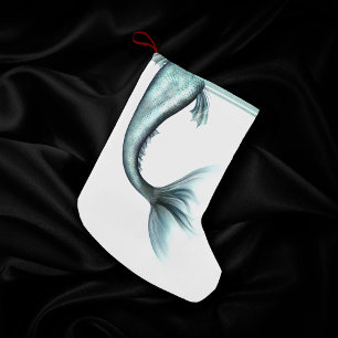 Mermaid Luxe Tail Seafoam Mint Green Aqua Sheen Small Christmas Stocking