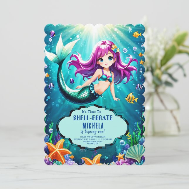 Mermaid Magic Birthday Invitations – Splash (Standing Front)