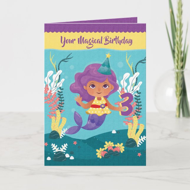 Mermaid Magical 3rd Birthday Card For Girl (Front)