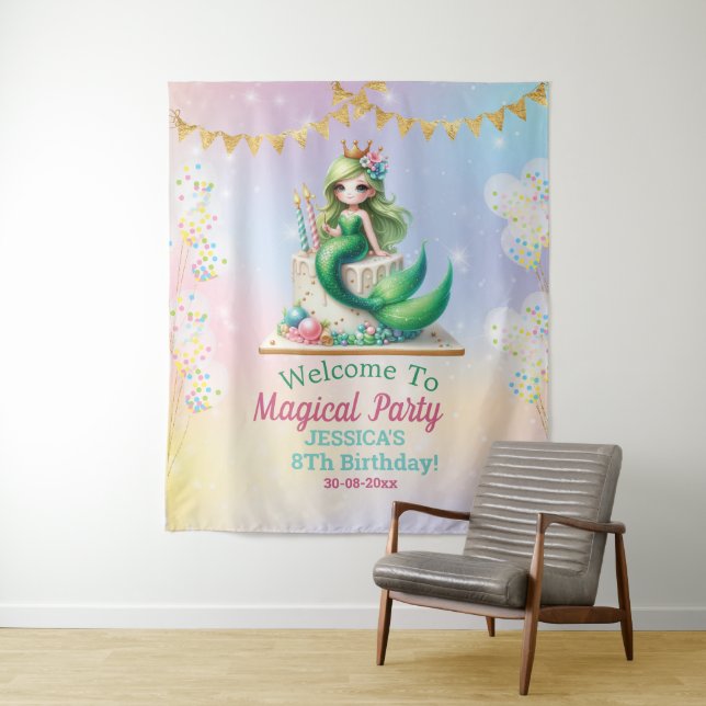 Mermaid Magical 8Th Birthday Party Girl Tapestry (In Situ)