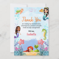 Mermaid Magical Birthday Girl Thank You Flat Cards