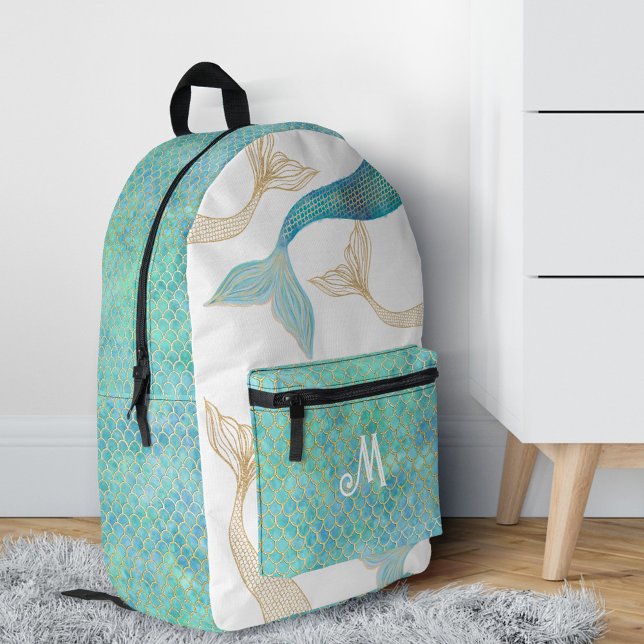 Mermaid Magical Fantasy Glitter Scales Monogram Printed Backpack (Mermaid Magical Fantasy Glitter Scales Monogram Printed Backpack)