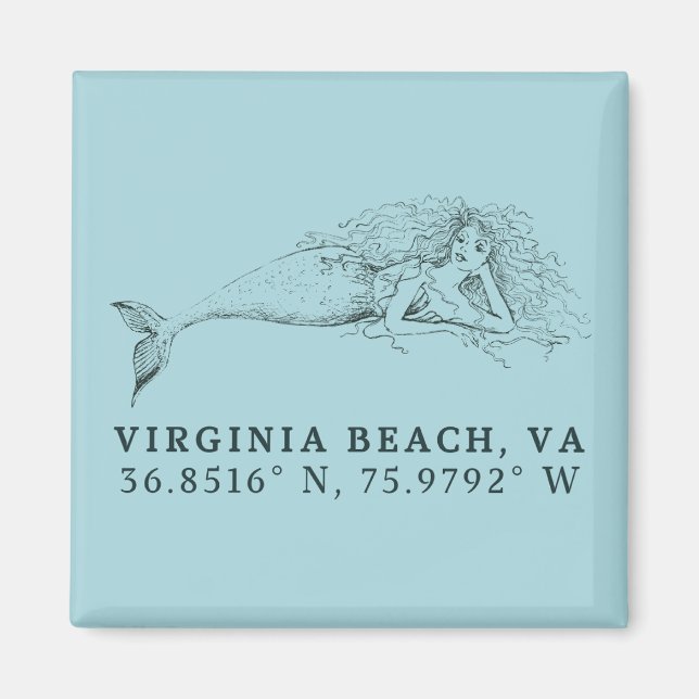 Mermaid Magnet - Coordinates of Virginia Beach, VA (Front)