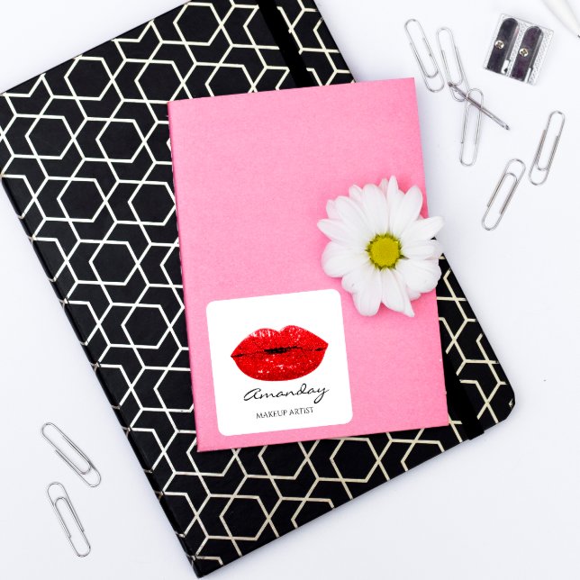 Mermaid Makeup Artist Red Lips Name Bridal Square Sticker (Creator Uploaded)