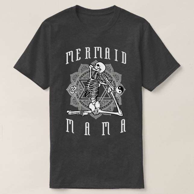 Mermaid Mama Yoga Pose Skeleton Anahata Symbol T-Shirt (Design Front)