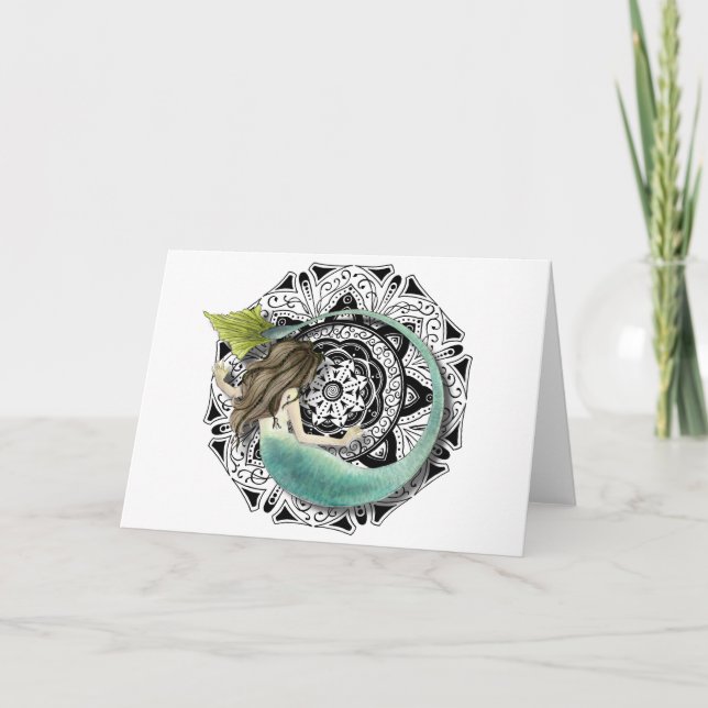 Mermaid Mandala blank greeting card (Front)