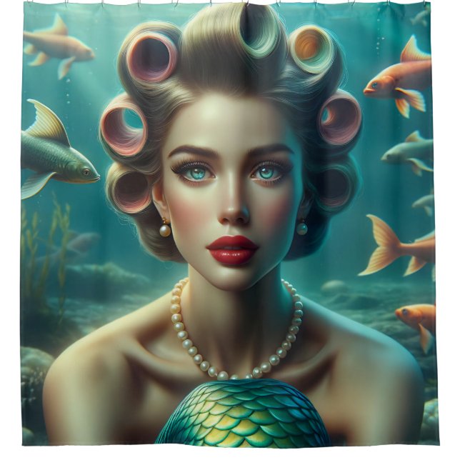  “Mermaid Marina: A 1940’s Mermaid’s Elegance" Shower Curtain (Front)
