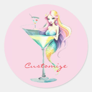 Mermaid Martini Girl Thunder_Cove Classic Round Sticker