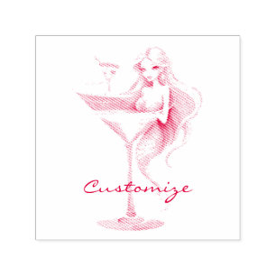 Mermaid Martini Girl Thunder_Cove Self-inking Stamp