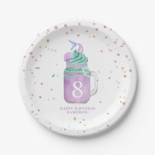Mermaid Mason Jar Milkshake Girls Birthday Age Paper Plate