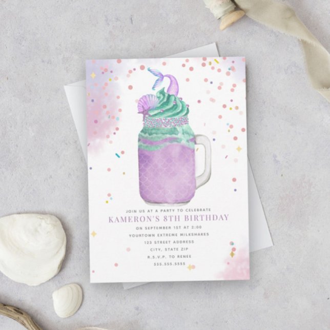 Mermaid Mason Jar Milkshake Girls Birthday Invitat Invitation (Creator Uploaded)