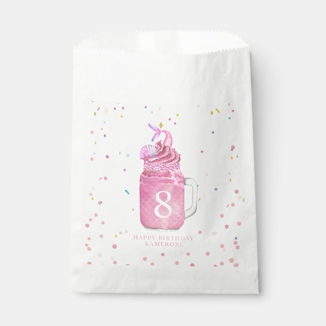 Mermaid Mason Jar Milkshake Girls Pink Birthday  Favour Bag (Front)