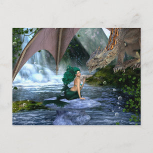 Mermaid Meets Dragon Fantasy Waterfall Postcard