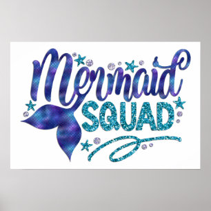 Mermaid - "Mermaid Squad" - Teal Faux Glitter Poster