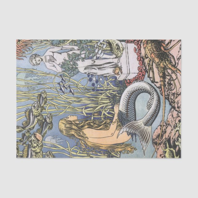 Mermaid / Mermaids Vintage Antique Decoupage Tissue Paper (Front)