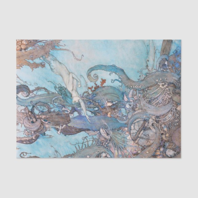 Mermaid / Mermaids Vintage Antique Decoupage Tissue Paper (Front)