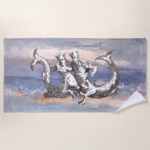 MERMAID & MERMAN IN OCEAN SKY BEACH TOWEL