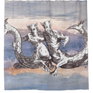 MERMAID & MERMAN IN OCEAN SKY SHOWER CURTAIN