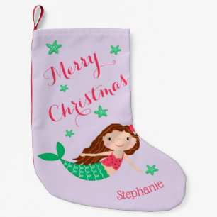 Mermaid Merry Christmas Personalised Purple Small Christmas Stocking
