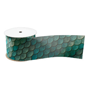 Mermaid minty green fish scales pattern satin ribbon