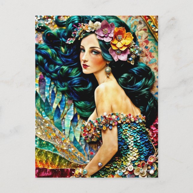 Mermaid mixed media Collage Postcard (Front)