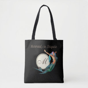 Mermaid Monogram Elegant  Black Tote Bag