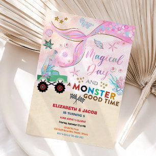 Mermaid & Monster Truck Birthday Invitation