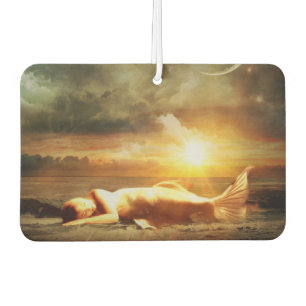Mermaid moon beach and ocean gold brown green car air freshener