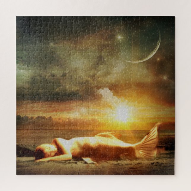 Mermaid moon beach and ocean jigsaw puzzle (Vertical)