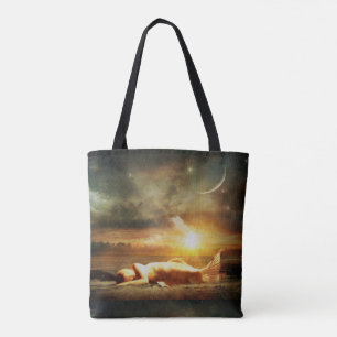 Mermaid moon beach and ocean tote bag