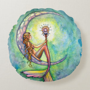 Mermaid Moon Fantasy Art by Molly Harrison Round Cushion